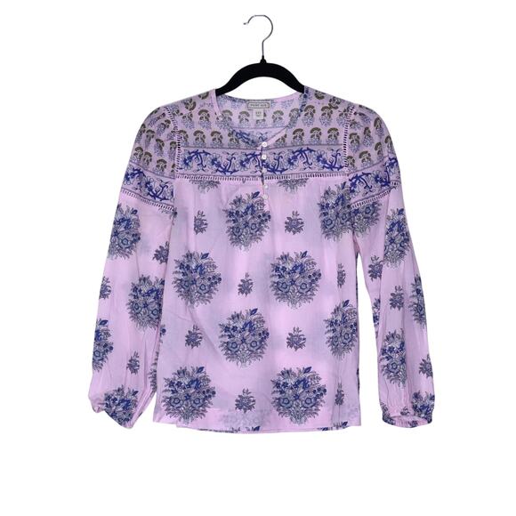 POINT SUR Royal Block Print Popover Blouse Lavender Mist Long Sleeve Women's XXS - Picture 1 of 10